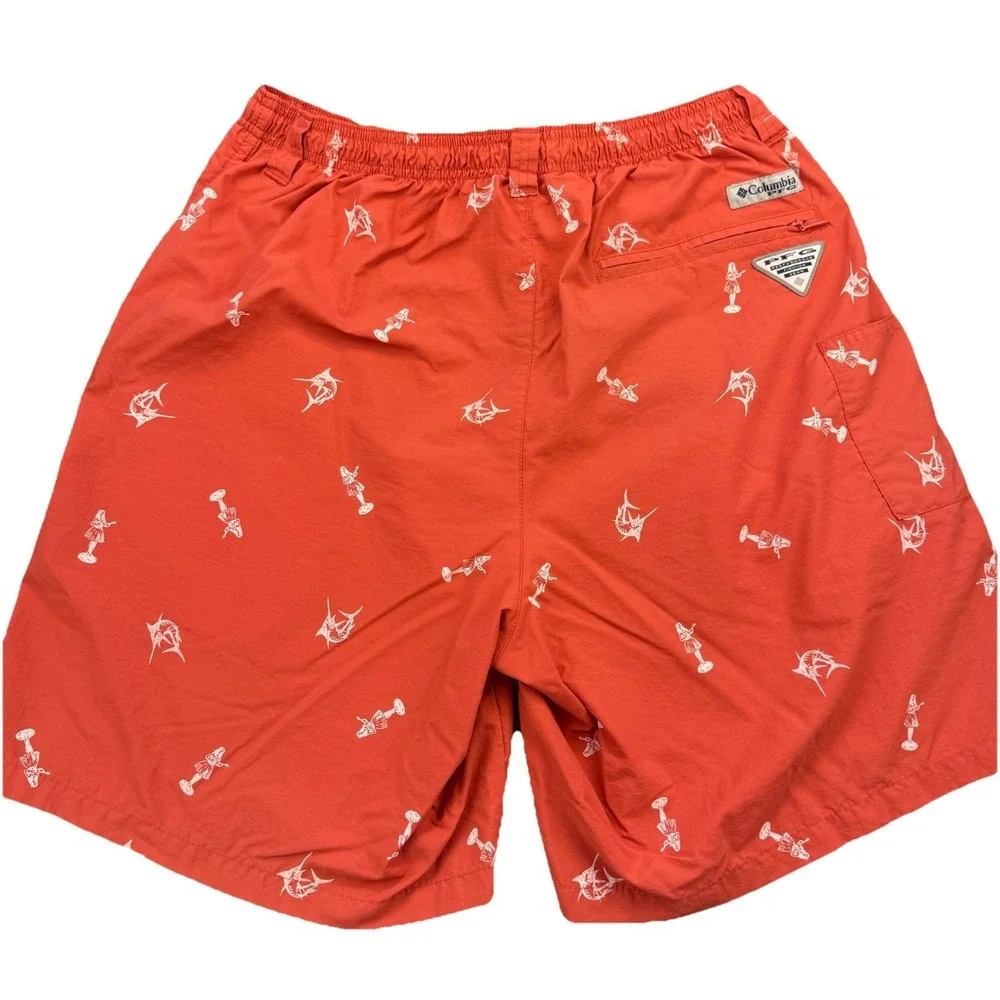 Columbia Peach Swordfish Print Swim Shorts Omni Shade Lined Men's M Beach Marine